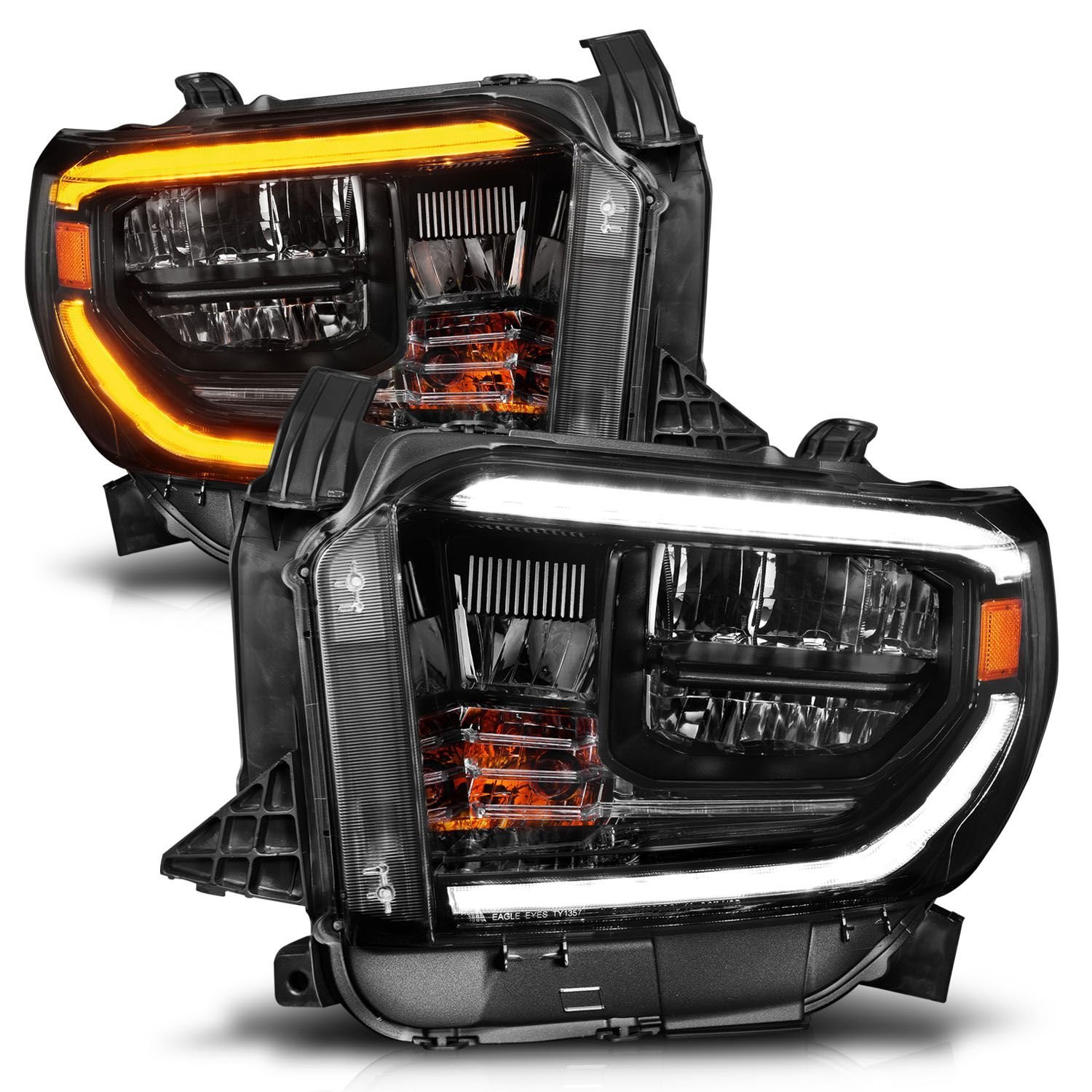 LED Black Housing Headlights  For 2014-2020 Toyota Tundra with Factory LED DRL [Switchback Turn Signal]