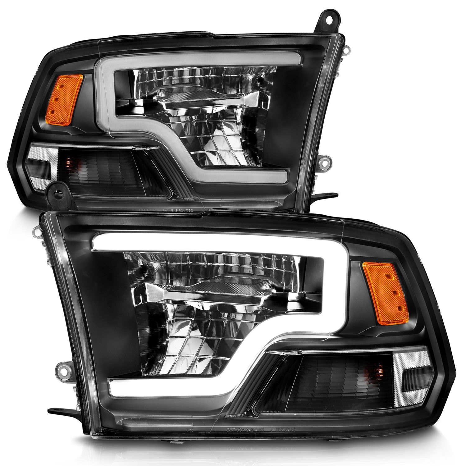LED Black Housing Headlights for Select 2009-2020 Ram 1500/2500/3500 Trucks [Light Bar]