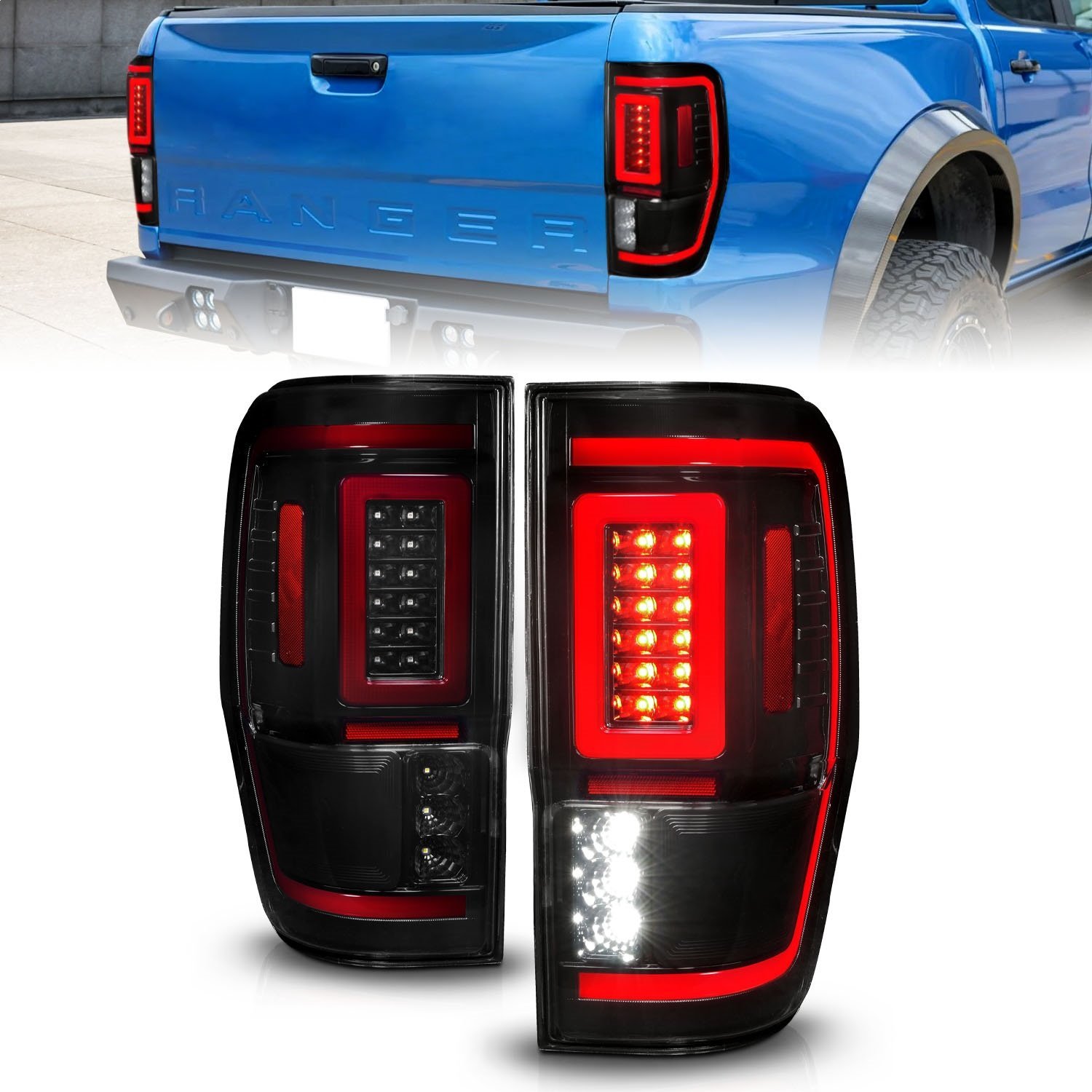 311447 Black LED Tail Lights w/Sequential Signals Fits Select Ford Ranger [Smoke Lens]