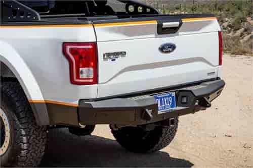 15-Up Ford F-150 HoneyBadger Rear Bumper with Lockable Storage and pair of dually mounts in Hammer Black with Satin Black Panels