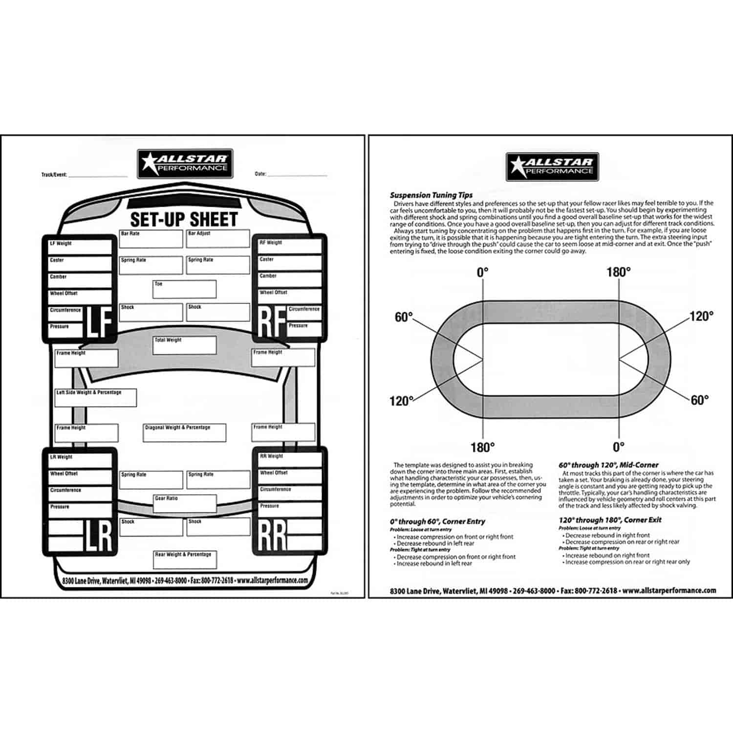 Circle Track Set Up Sheets 50 Pages 8-1/2" X 11"