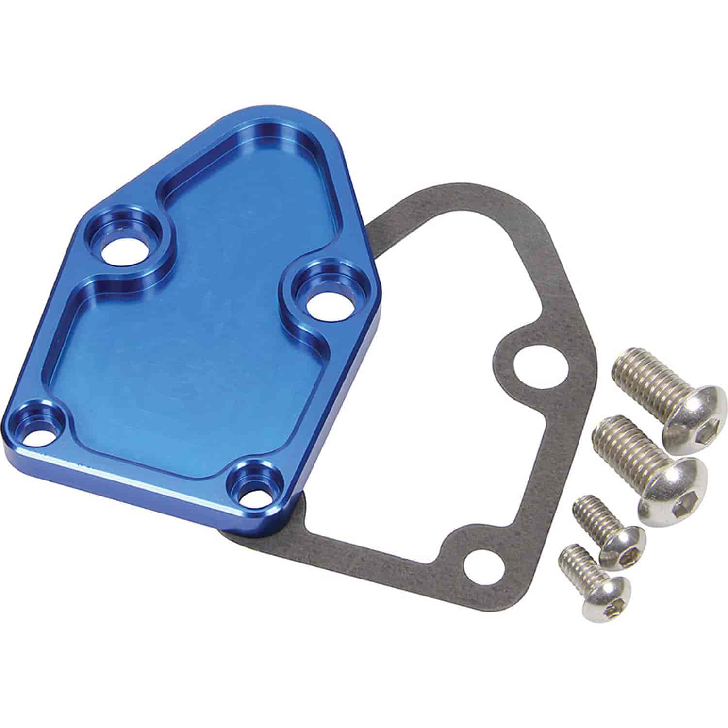 Small Block Chevy Fuel Pump Block-Off Plate Blue