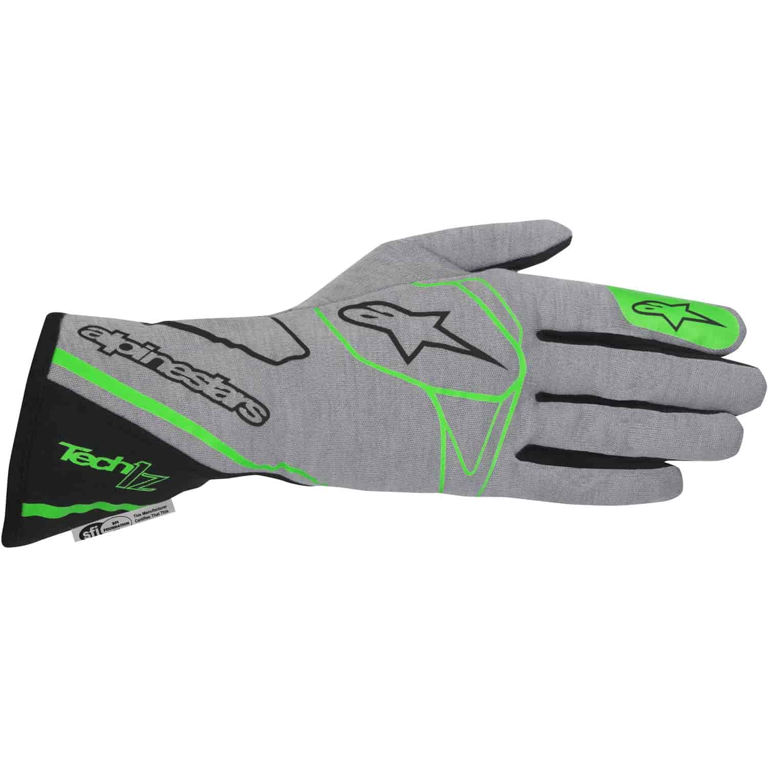 Tech 1-Z Glove Gray/Fluorescent Green/Black SFI 3.3/5