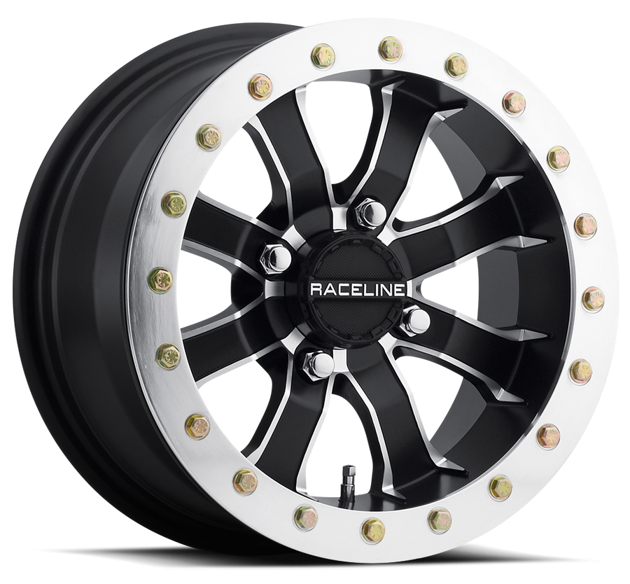 A71 Spike Wheel Size: 14 X 7" Bolt Pattern: 4X156 mm [Black and Machined w/ Beadlock Ring]