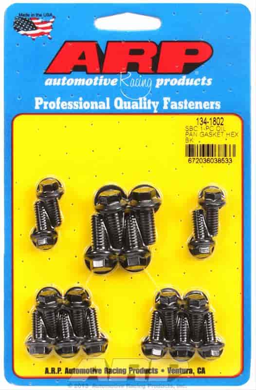 Black Oxide Oil Pan Bolts Small Block Chevy With 1-Piece Rubber Gasket Hex Head