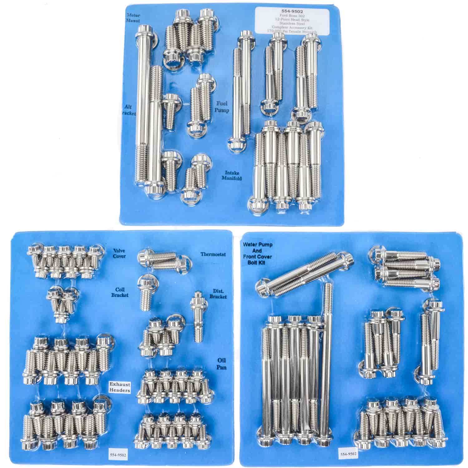 Stainless Steel 12-Point Head Fastener Kit Ford Boss 302, small block