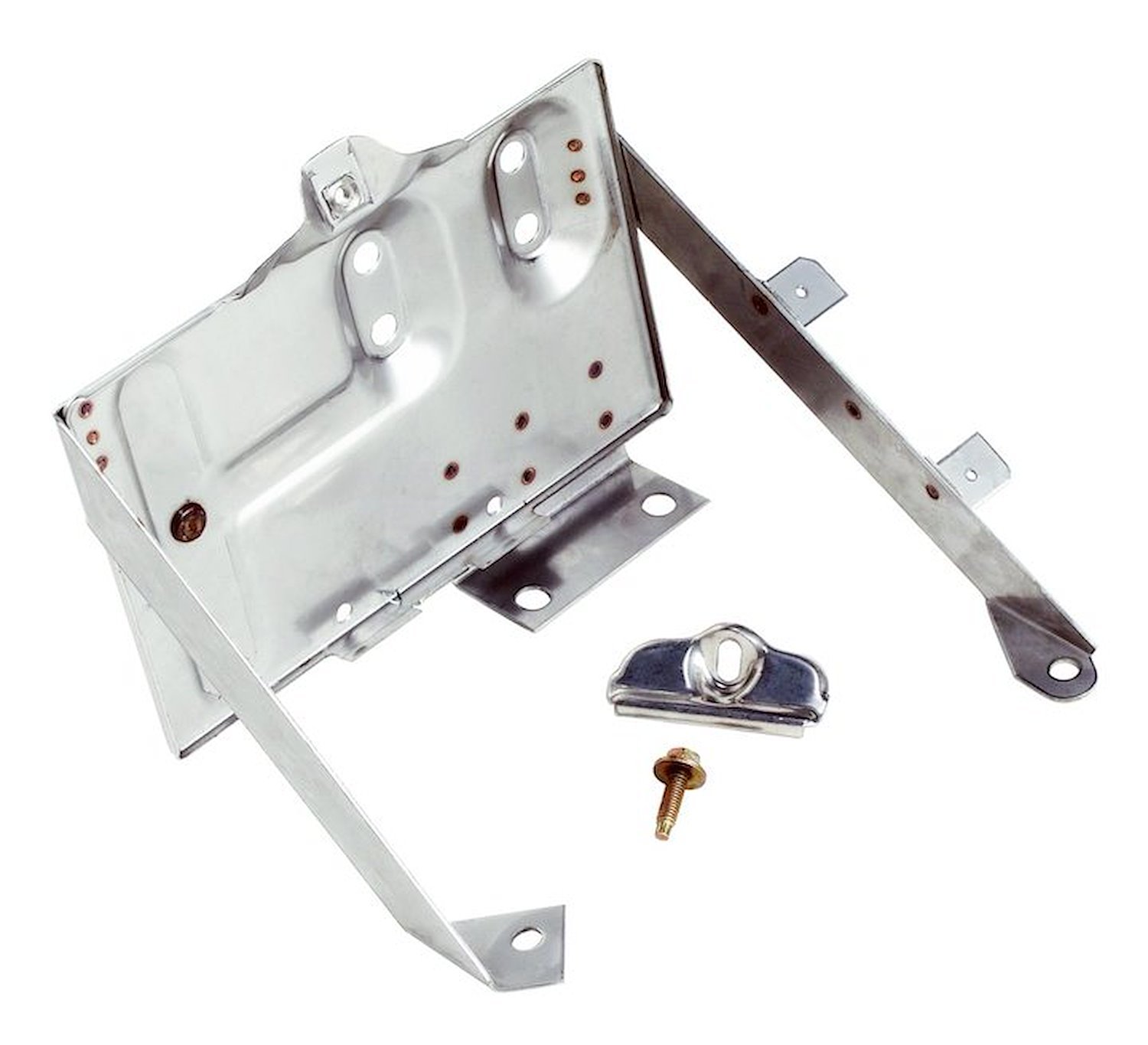 RT34020 Stainless Battery Tray 1976-1986 Jeep CJ-5, CJ-7, CJ-8; Includes Battery Tray and Clamp w/ Bolt