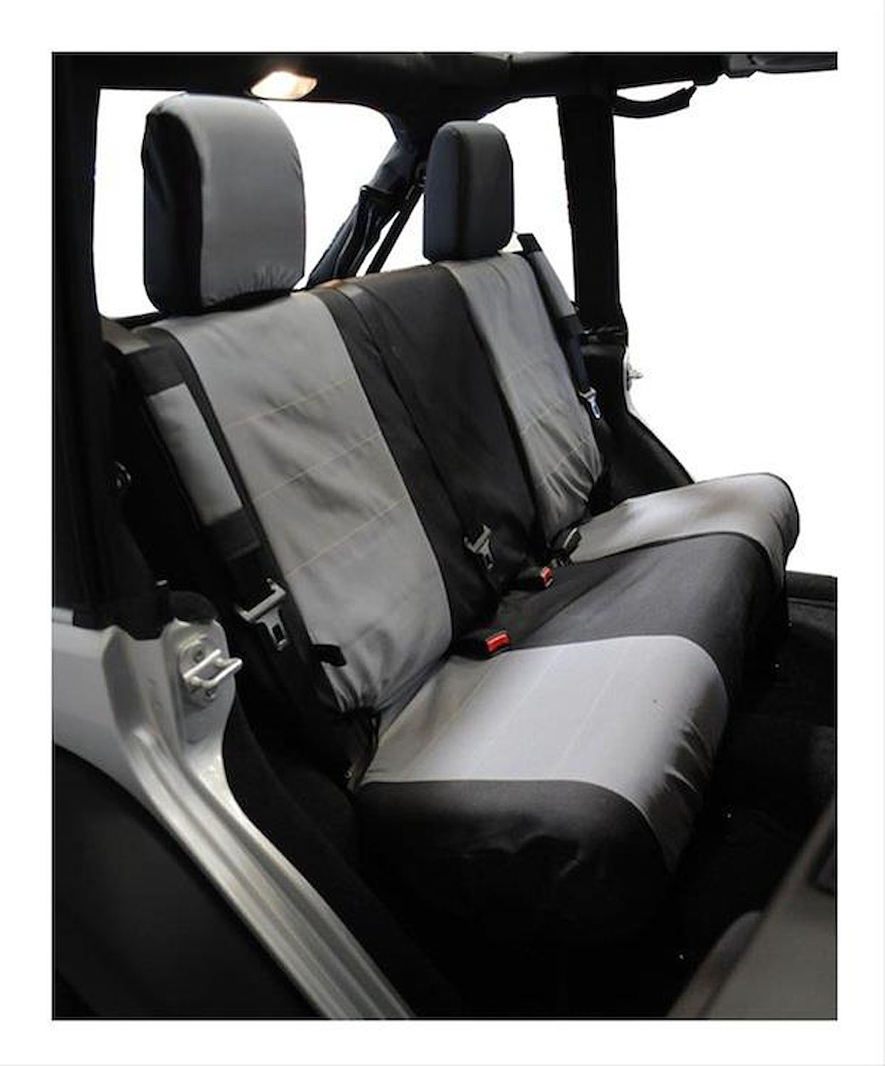 SC30121 Rear Polycanvas Seat Cover for 2007-2011 Jeep JK Wrangler w/ 2-Doors; Black and Gray