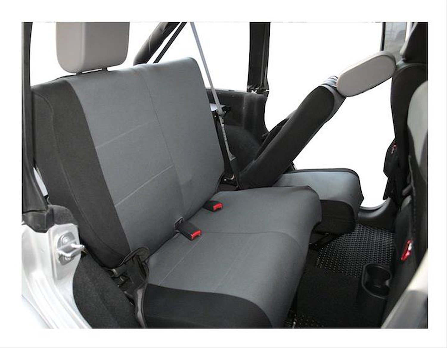 SC30221 Rear Polycanvas Seat Cover for Jeep 2007-2011 JK Wrangler w/ 4-Doors; Black and Gray