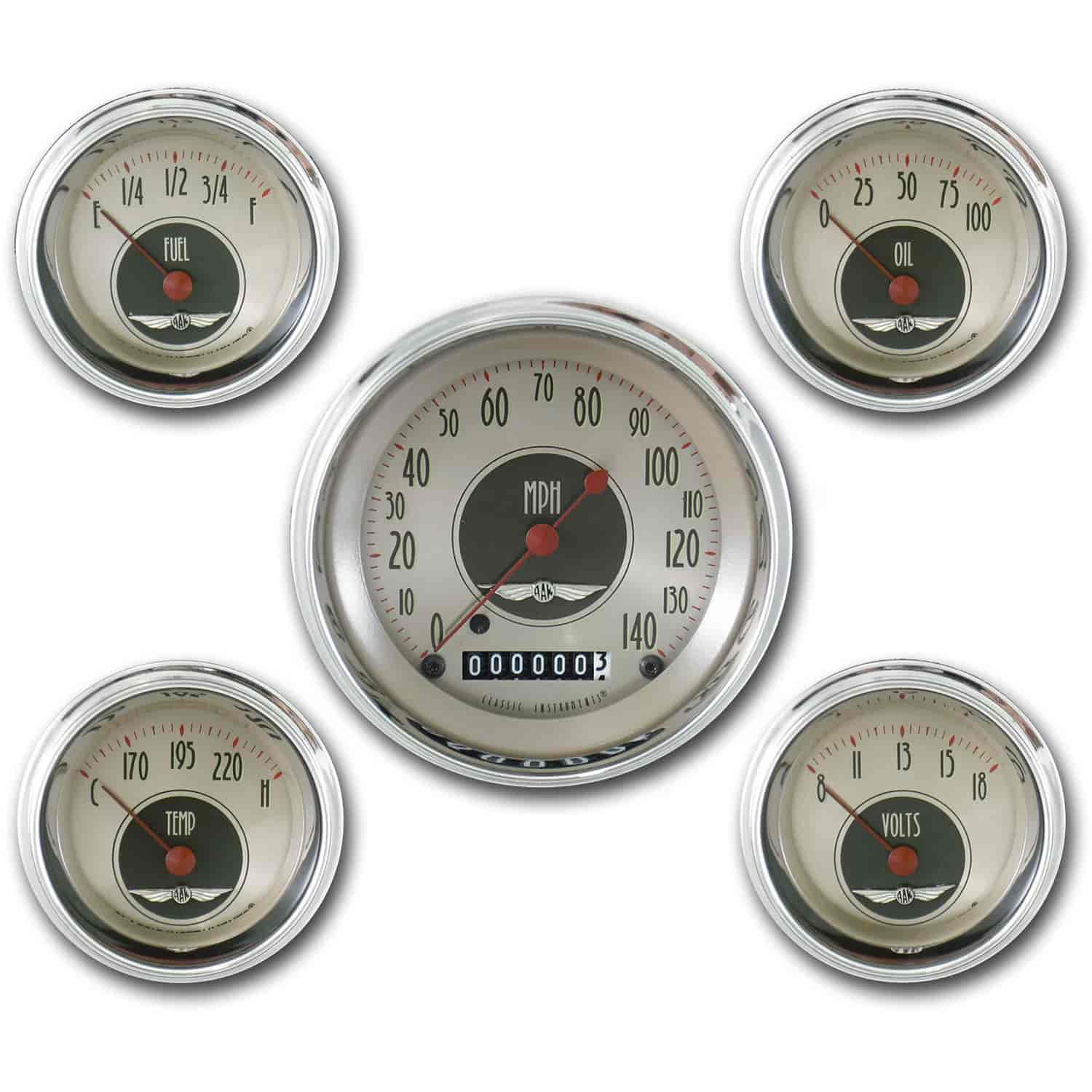 All American Nickel 5-Gauge Set 3-3/8" Electrical Speedometer (140 mph)