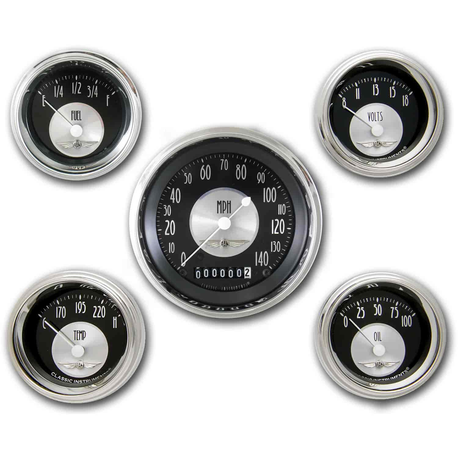 All American Tradition 5-Gauge Set 3-3/8" Electrical Speedometer (140 mph)