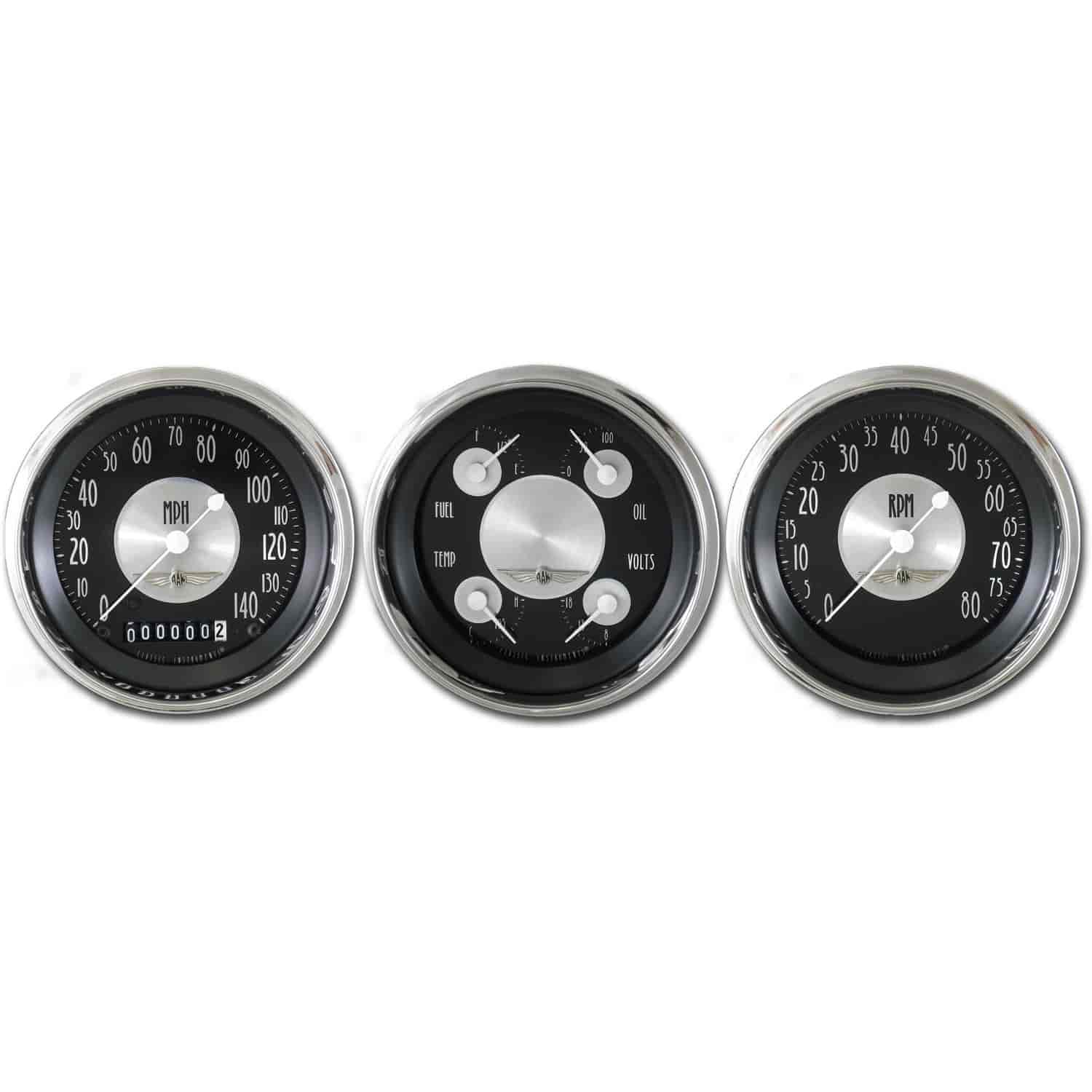 All American Tradition 3-Gauge Set 3-3/8" Electrical Speedometer (140 mph)