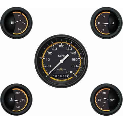 Yellow AutoCross Series 5-Gauge Set 3-3/8" Electrical Speedometer (200 mph)