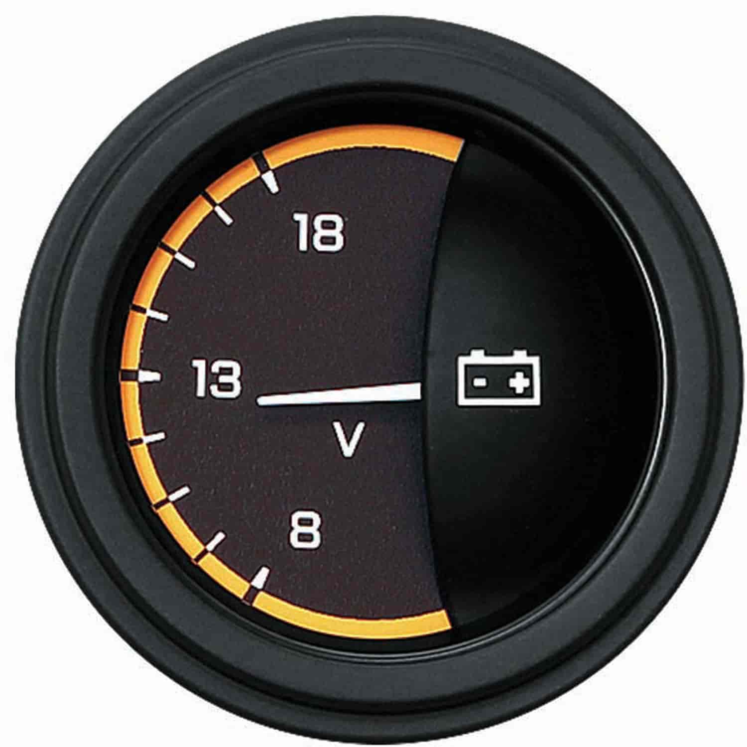 Yellow AutoCross Series Voltmeter 2-1/8