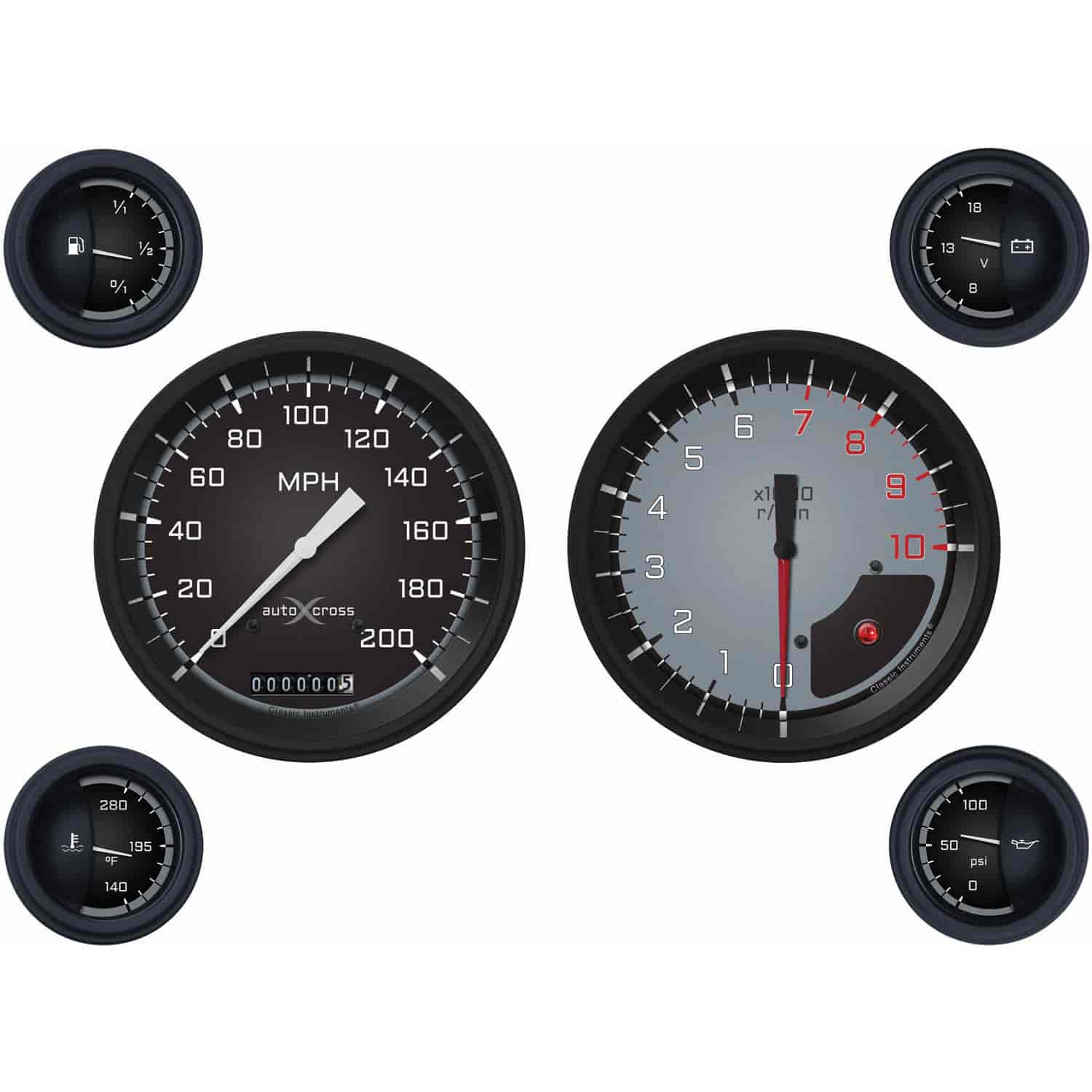 Gray AutoCross Series 6-Gauge Set 4-5/8" Elec Speedometer (200 mph)