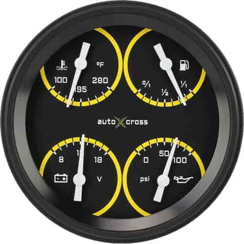 Yellow AutoCross Series Quad Gauge 4-5/8" Electrical Includes: