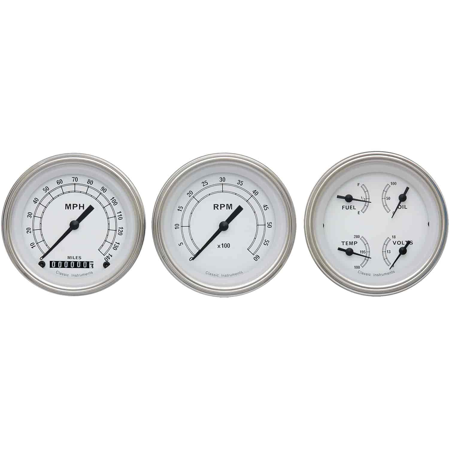 Classic White Series 3-Gauge Set 3-3/8" Electrical Speedometer (140 mph)