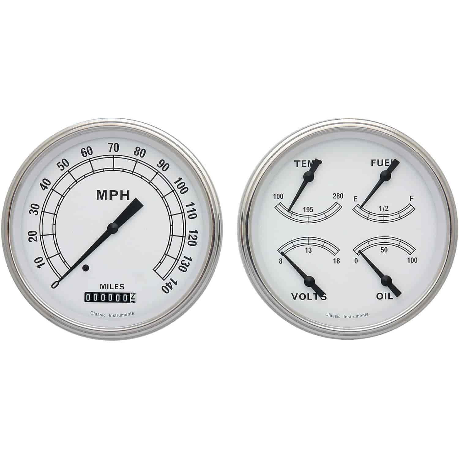 Classic White Series 2-Gauge Set 4-5/8" Electrical Speedometer (140 mph)