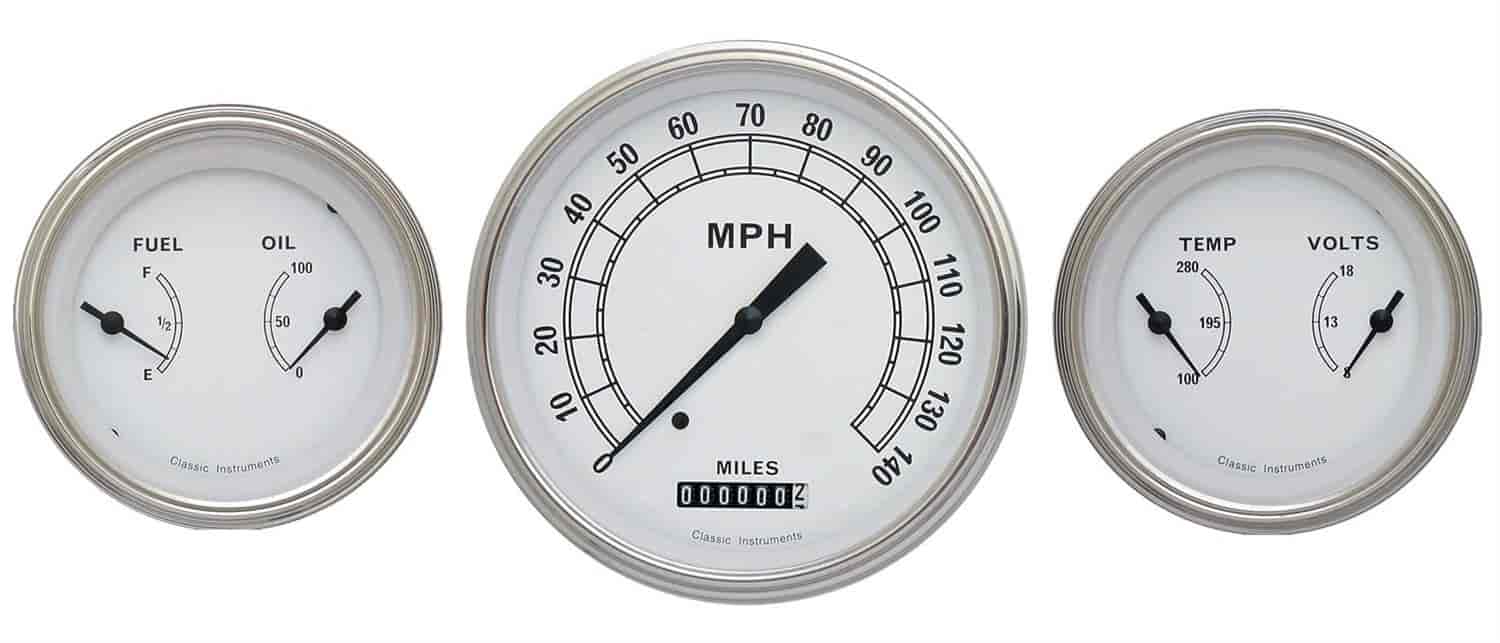 Classic White Series 3-Gauge Set 4-5/8" Electrical Speedometer (140 mph)