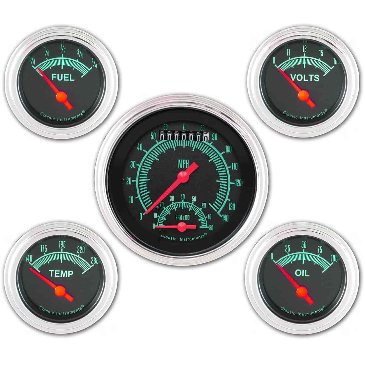 G-Stock Series 5-Gauge Set 3-3/8" Electrical Ultimate Speedometer (140 mph)