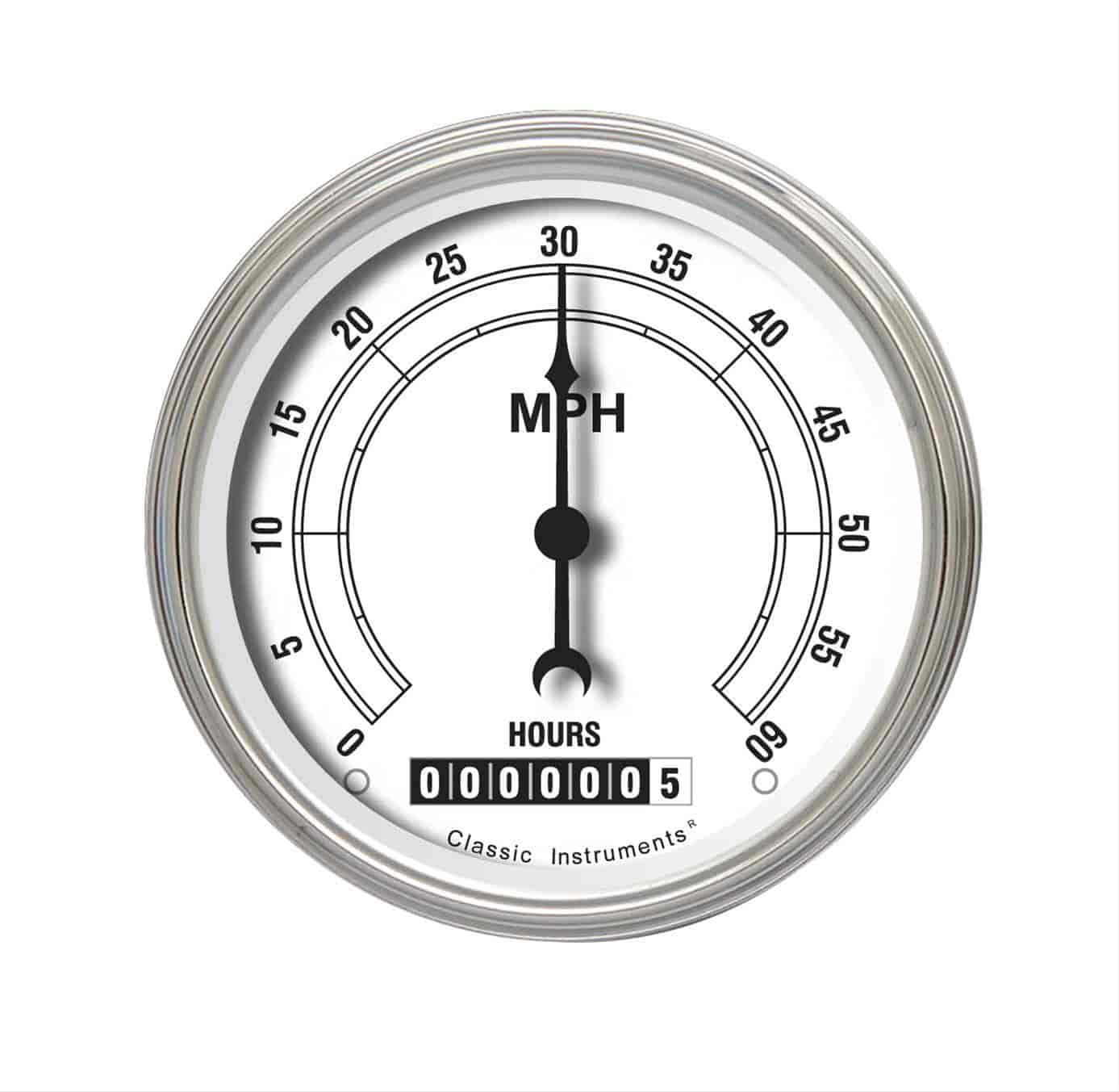 Low Speed Series Speedometer with Hour Meter Classic White Style