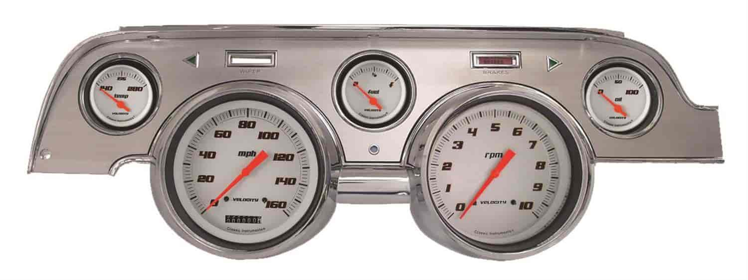 Velocity Series White Instrument Package (Brushed Aluminum Housing) 1967-68 Mustang Includes: