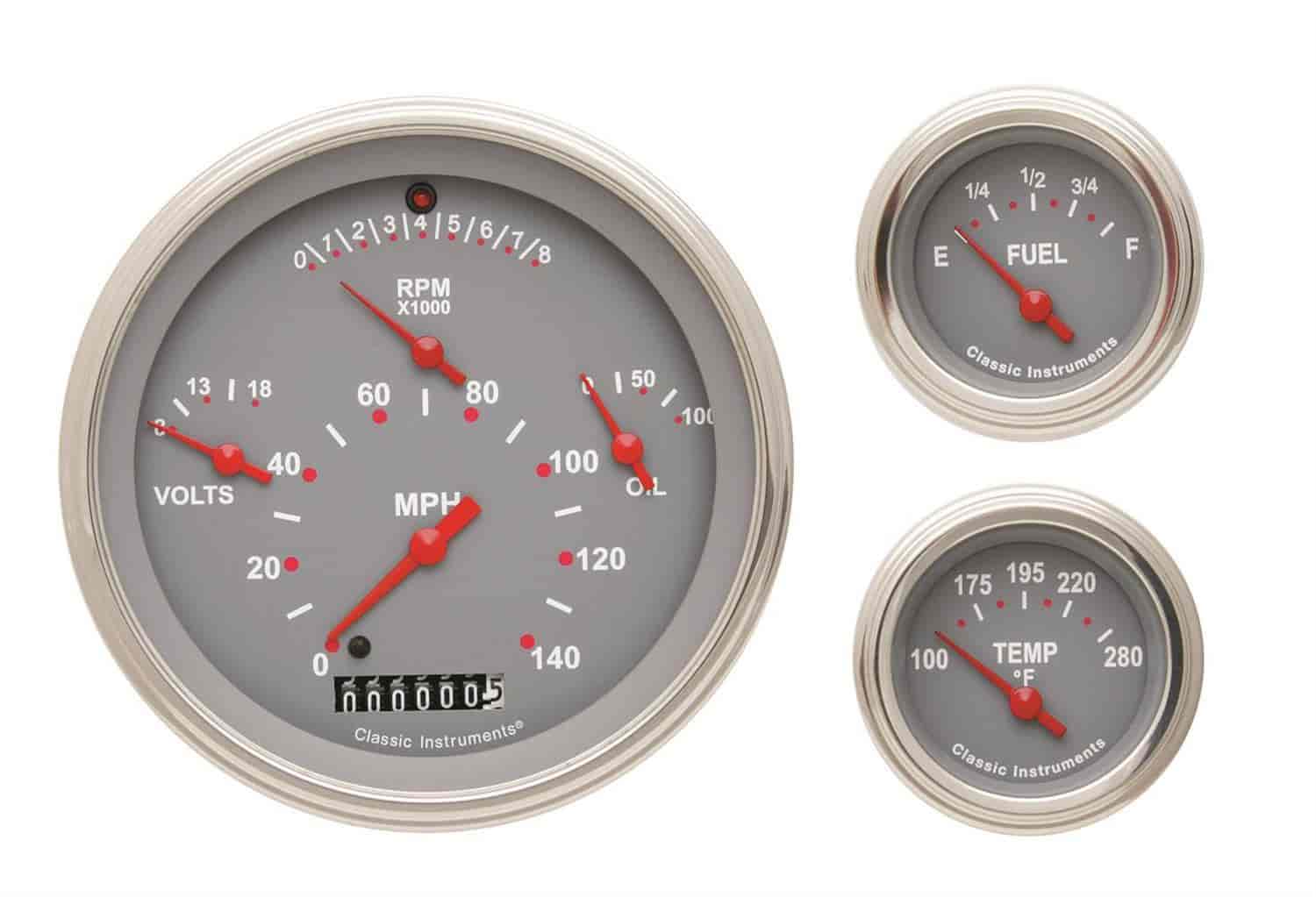 Tetra Series Gray Gauge Package Includes: 4-5/8" Quad Gauge (Speedometer 140 mph, Tachometer 8000 RPM, Oil Pressure & Voltmeter)