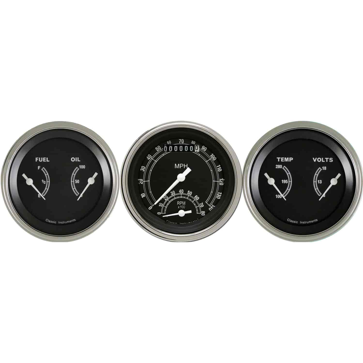 Traditional Series 3-Gauge Set 3-3/8" Electrical Ultimate Speedometer (140 mph)