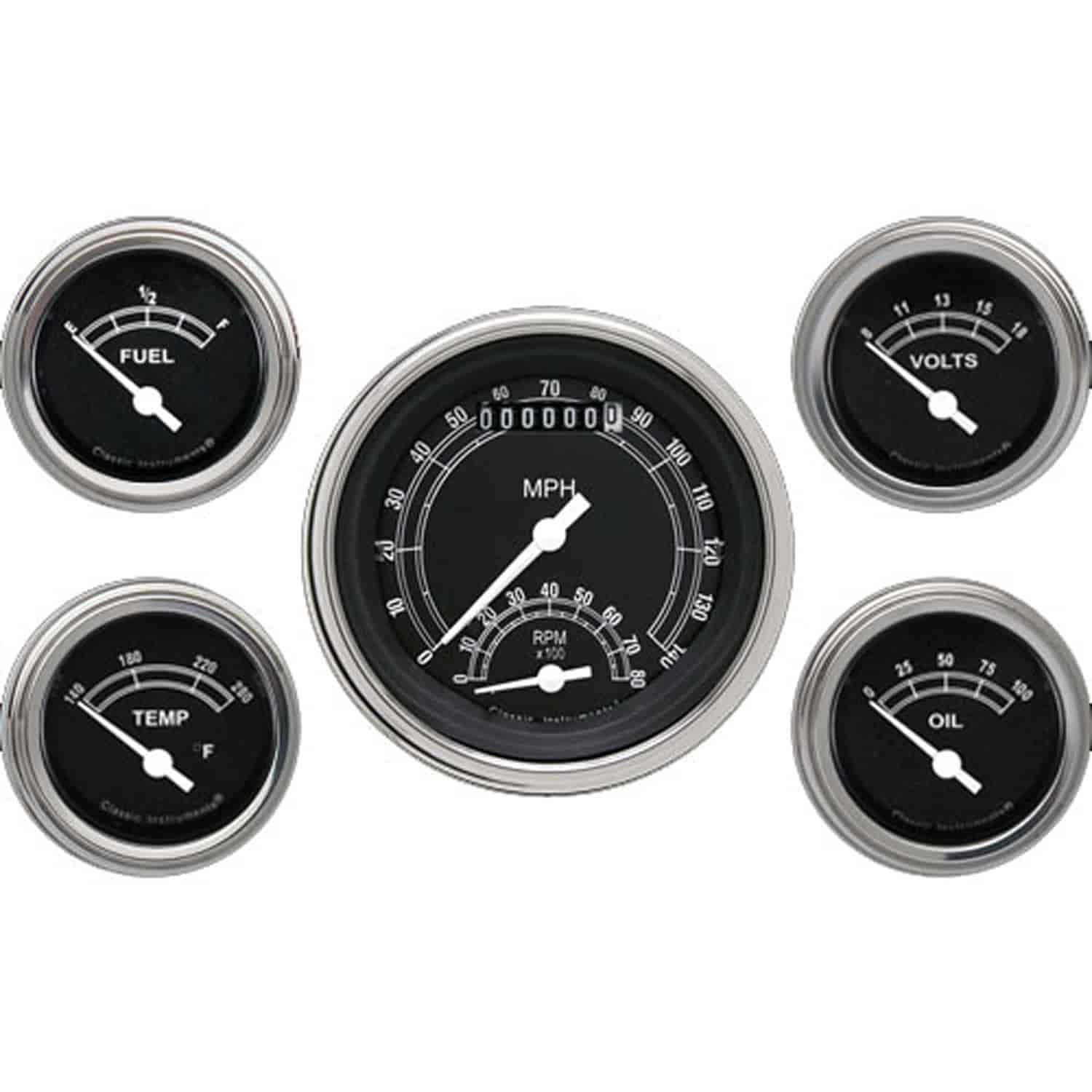 Traditional Series 5-Gauge Set 3-3/8" Electrical Ultimate Speedometer (140 mph)