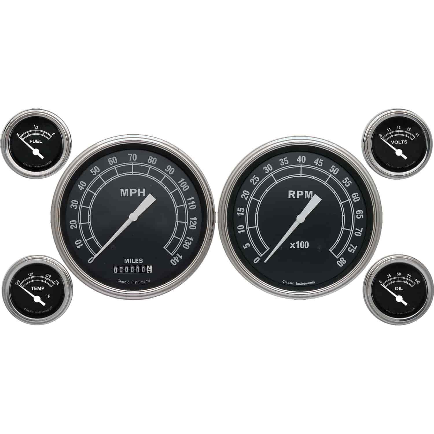 Traditional Series 6-Gauge Set 4-5/8" Elec Speedometer (140 mph)