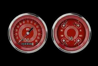V8 Red Steelie Series 2-Gauge Set 3-3/8" Electrical Speedometer (140 mph)