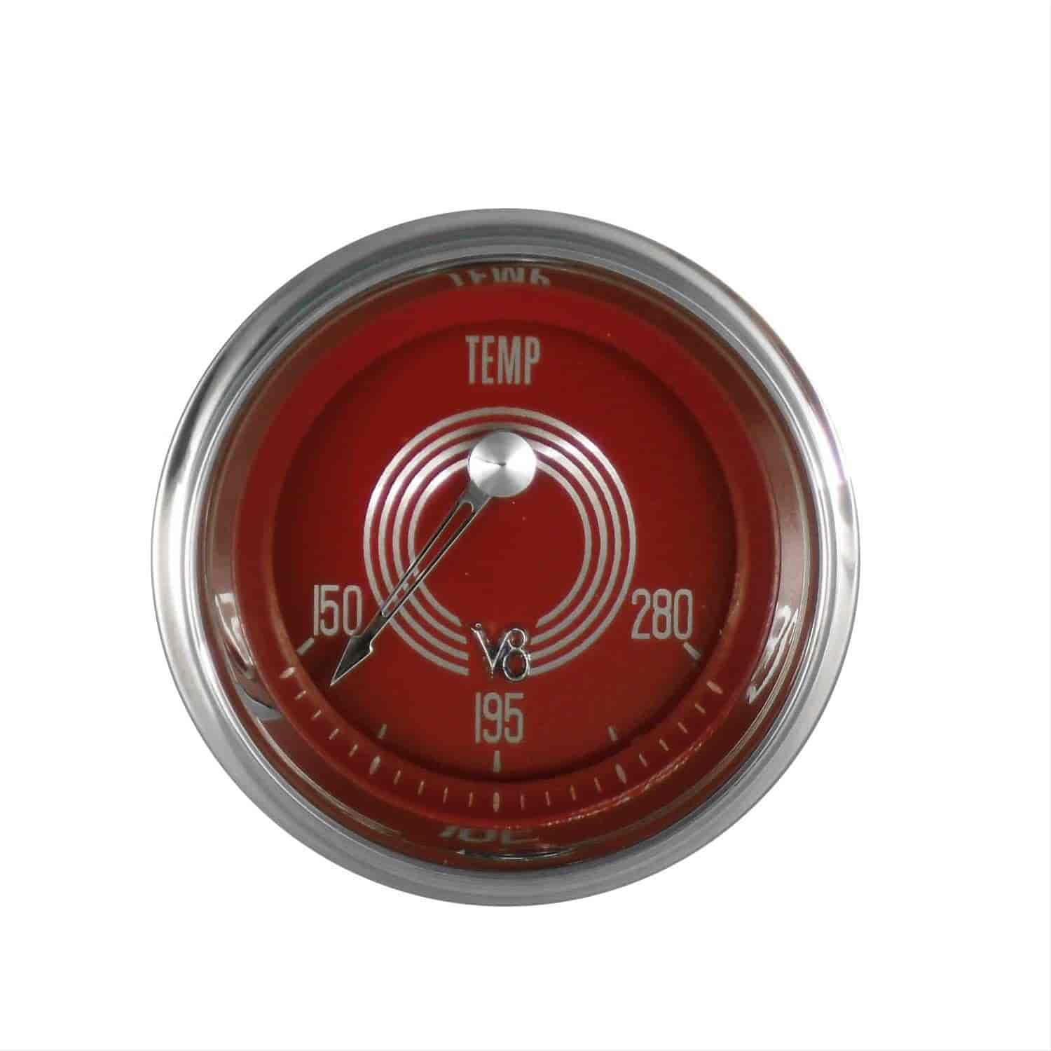 V8 Red Steelie Series Water Temperature Gauge 2-1/8" Electrical