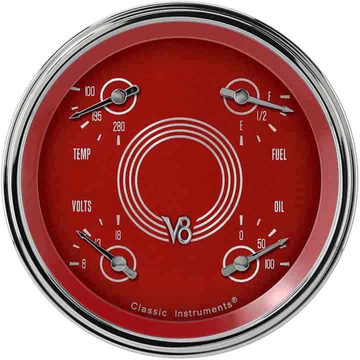 V8 Red Steelie Series Quad Gauge 4-5/8" Electrical Includes:
