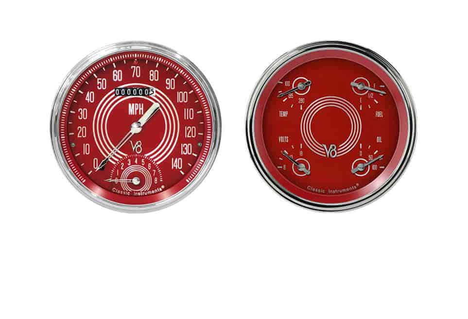 V8 Red Steelie Series 2-Gauge Set 4-5/8" Electrical Speedtachular Gauge