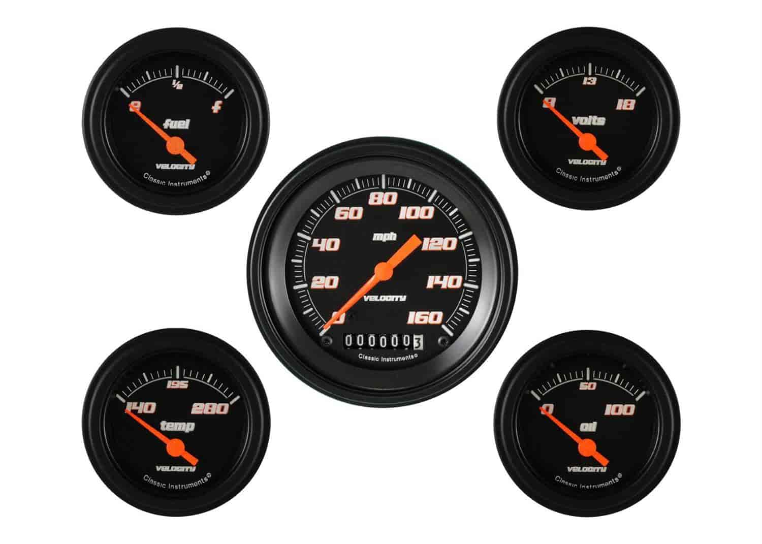 Velocity Black Series 5-Gauge Set 3-3/8" Electrical Speedometer (160 mph)