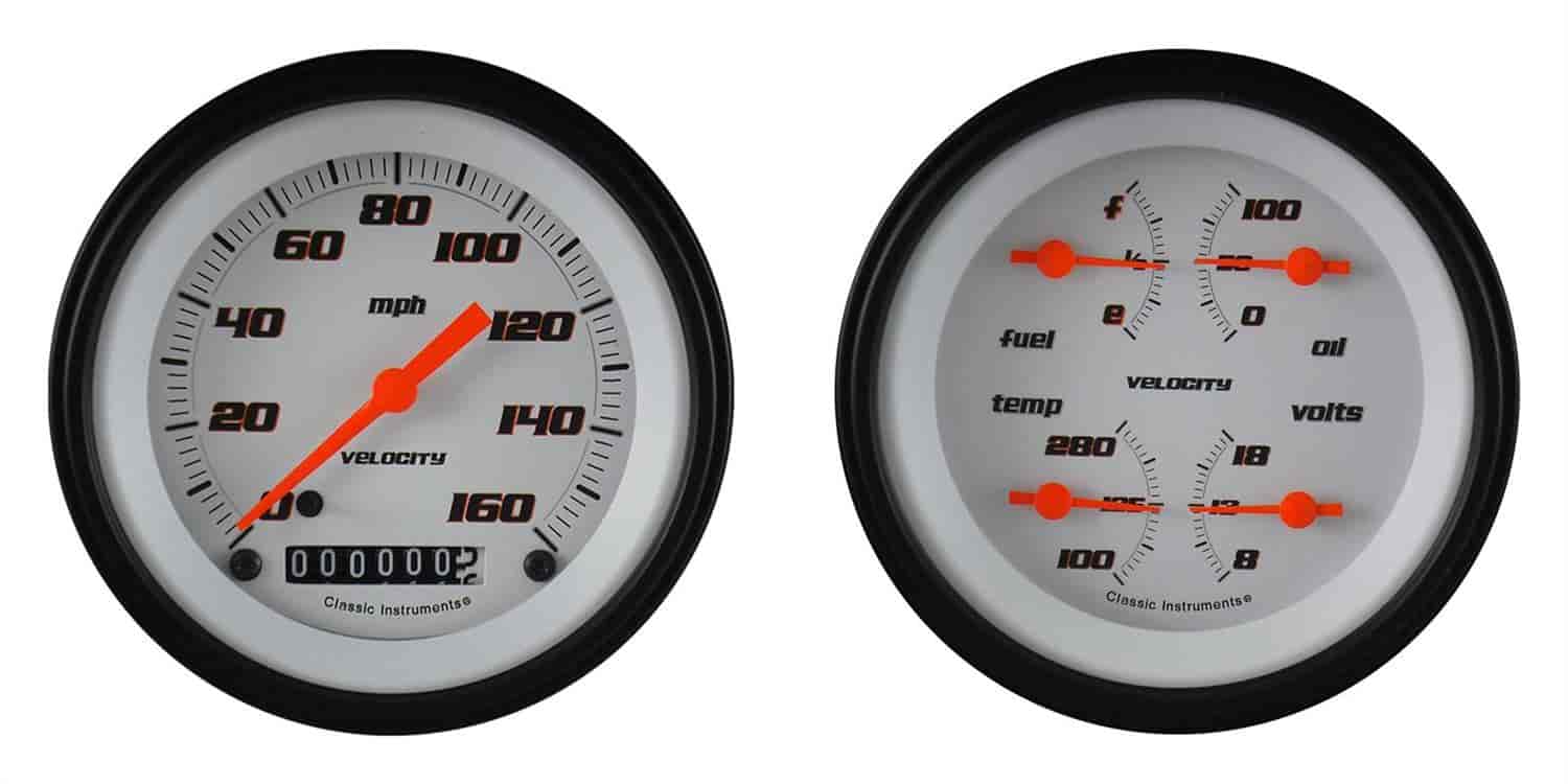 Velocity White Series 2-Gauge Set 3-3/8" Electrical Speedometer (160 mph)