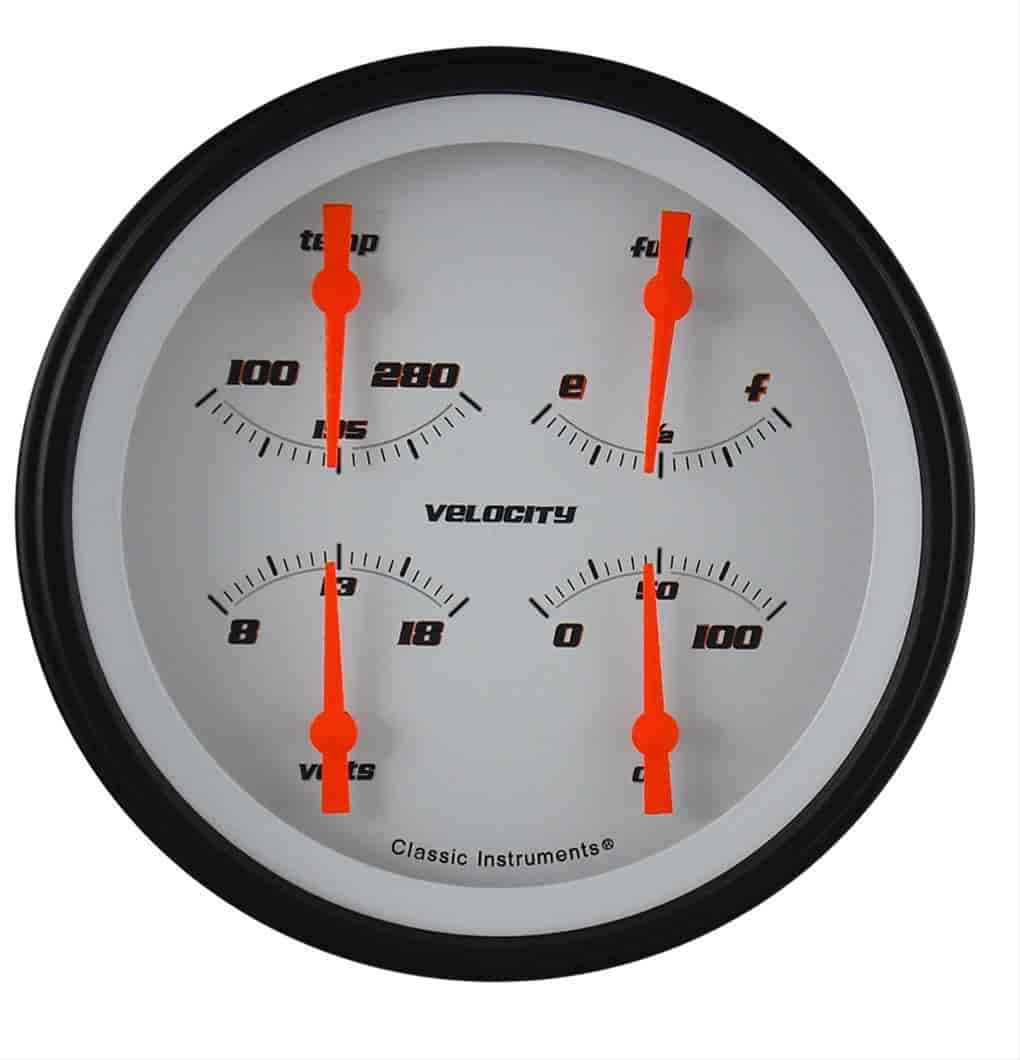 Velocity White Series Quad Gauge 4-5/8" Electrical Includes: