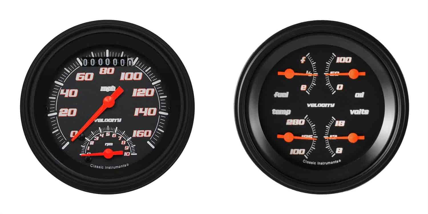 Velocity Black Series 2-Gauge Set 3-3/8" Electrical Ultimate Speedometer (160 mph)