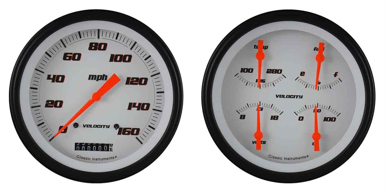 Velocity White Series 2-Gauge Set 4-5/8" Electrical Speedometer (160 mph)