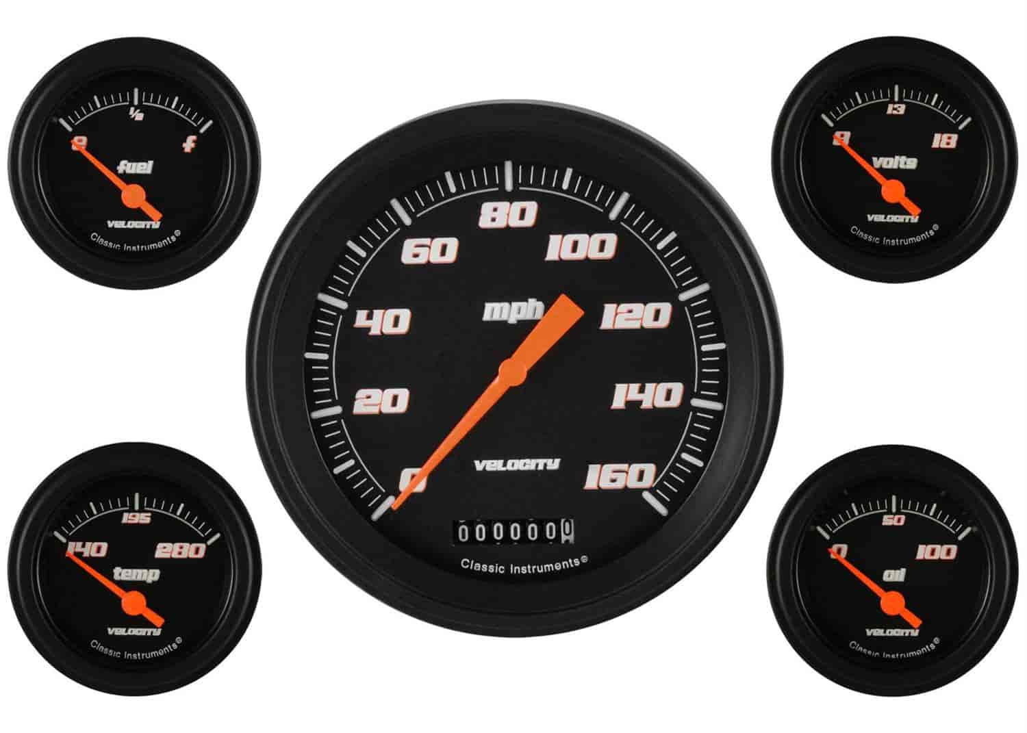 Velocity Black Series 5-Gauge Set 4-5/8" Electrical Speedometer (160 mph)