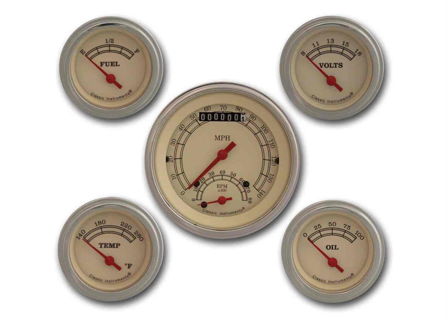 Vintage Series 5-Gauge Set 3-3/8" Electrical Ultimate Speedometer (140 mph)