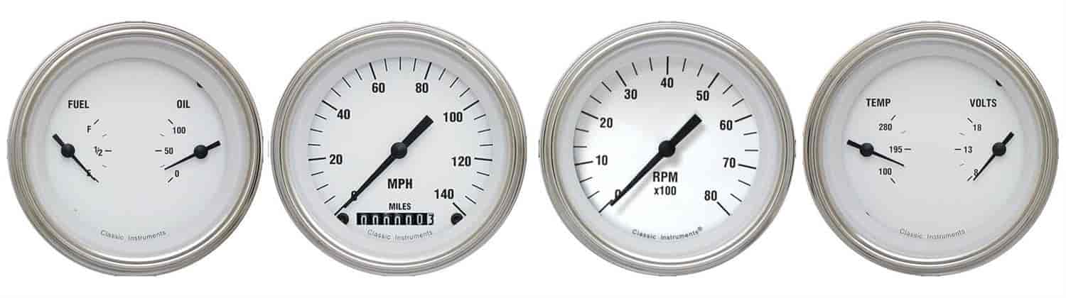 White Hot Series 4-Gauge Set 3-3/8" Electrical Speedometer (140 mph)