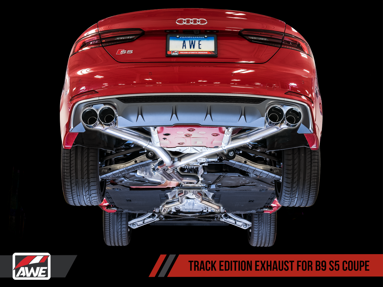 Non-Res Track Exhaust for Audi B9 S5 Coupe - Non-Resonated - Diamond Black 102mm Tips