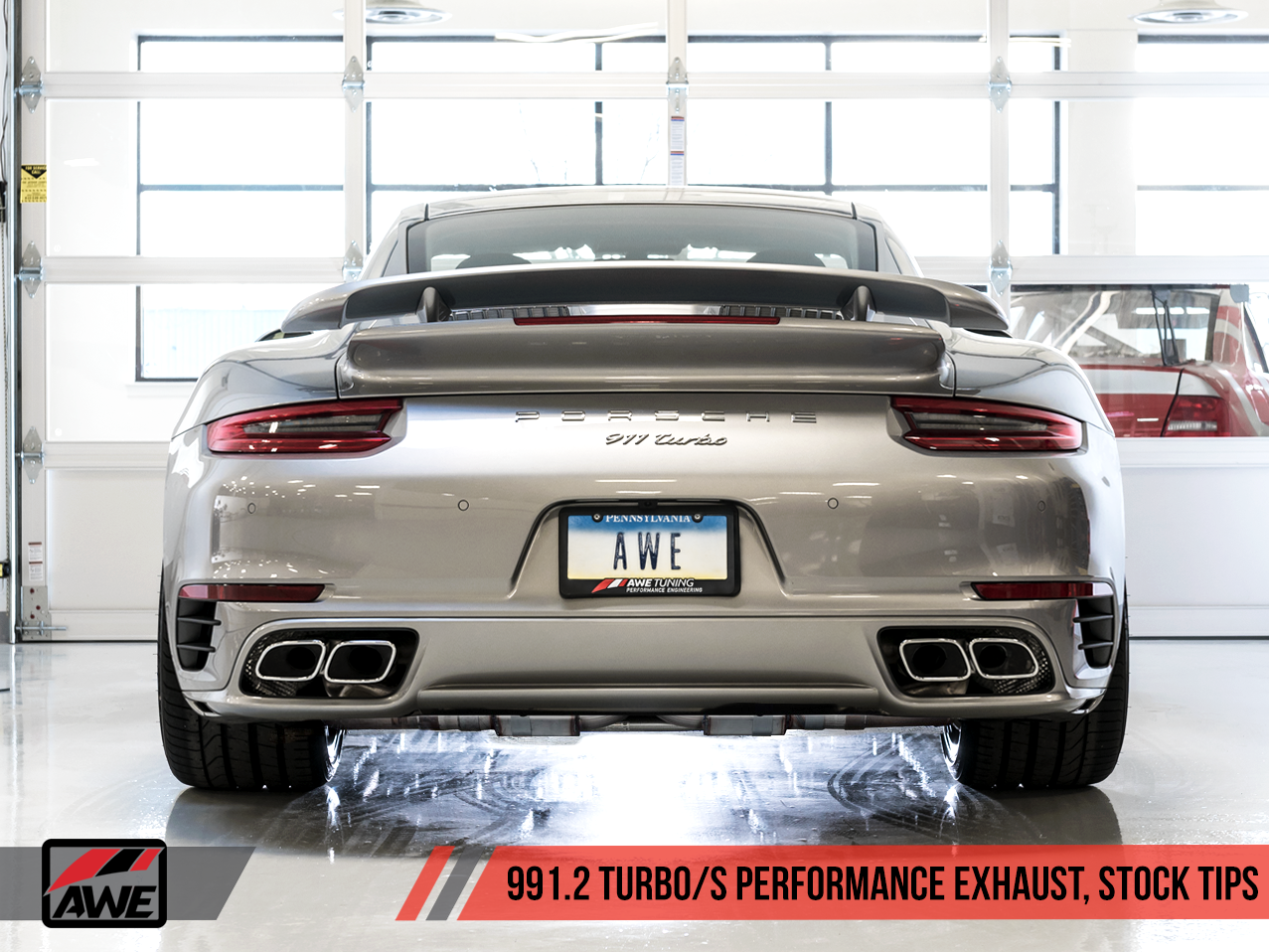 AWE Performance Exhaust and High-Flow Cat Sections for Porsche 991.2 Turbo - Stock Tips
