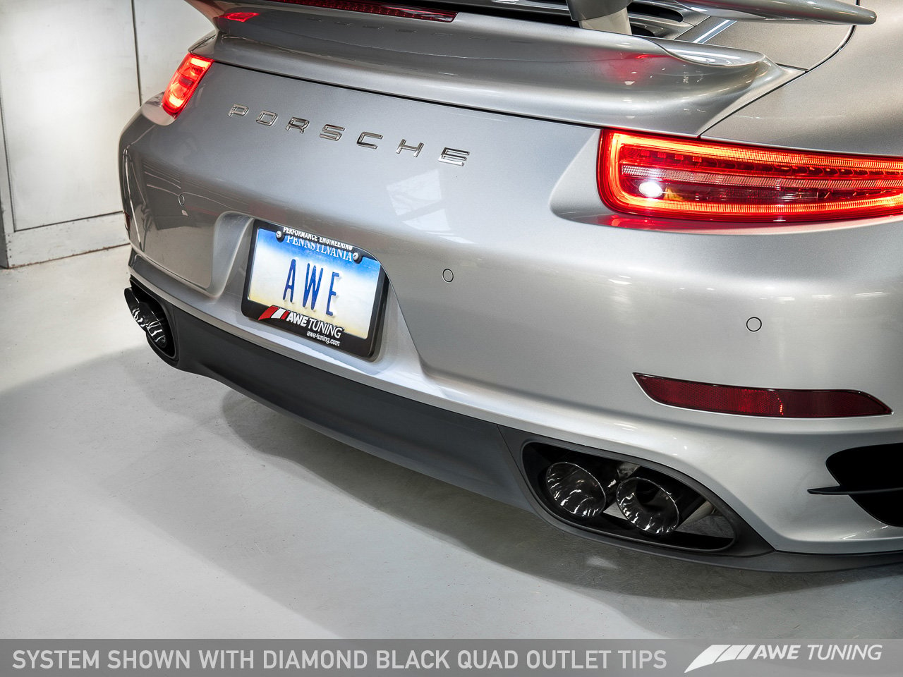 AWE Performance Exhaust and High-Flow Cat Sections for Porsche 991 Turbo - Diamond Black Quad Tips