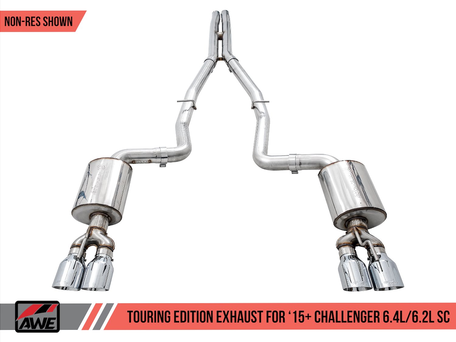 AWE Touring Edition Exhaust for 15+ Challenger 6.4 / 6.2 SC - Non-Resonated - Chrome Silver Quad Tips