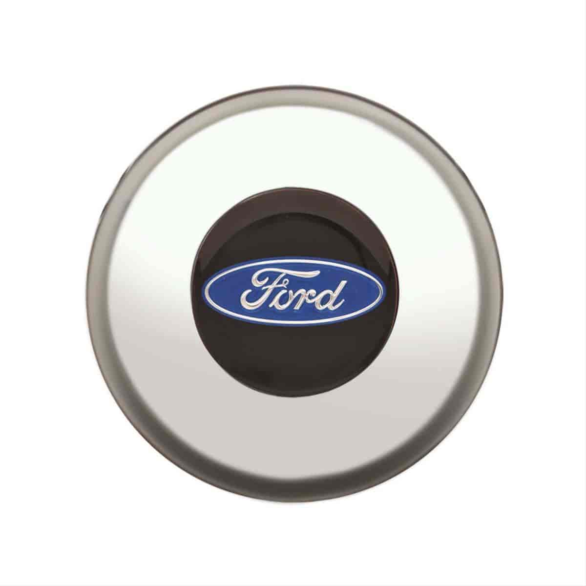 GT3 Gasser/Euro Style Horn Button Ford Logo Colored Smooth Style Polished with Black Center