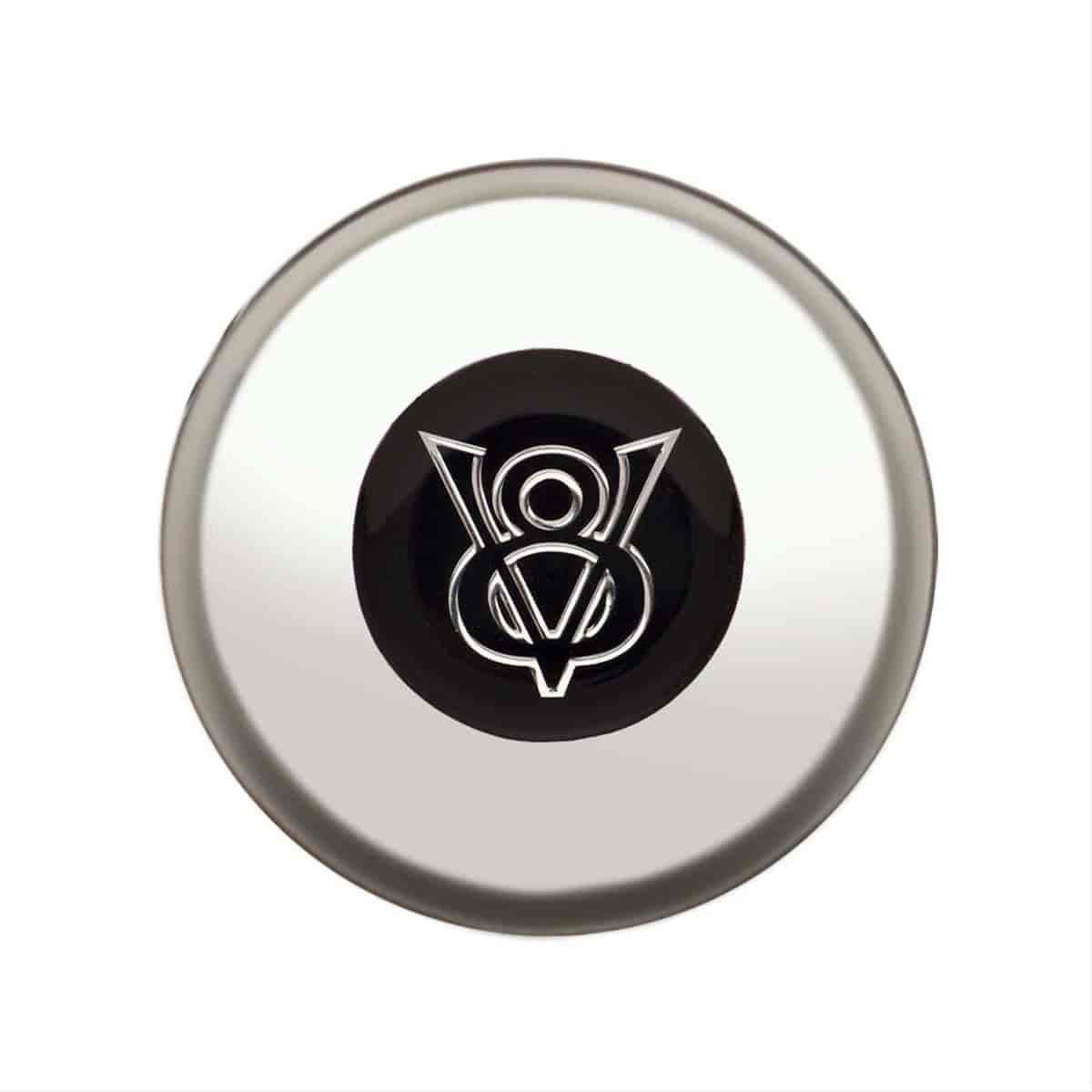 GT3 Gasser/Euro Style Horn Button "V8" Emblem Colored Smooth Style Polished with Black Center
