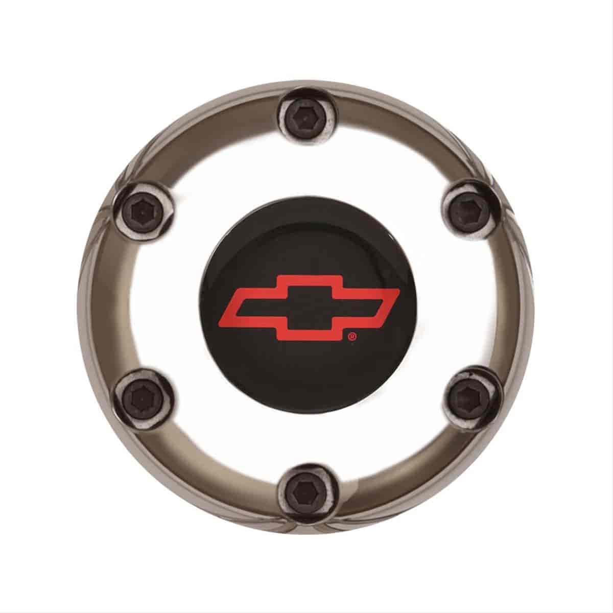GT3 Gasser/Euro Style Horn Button Chevy Bowtie Colored 6-Hole Style Style Polished with Black Center