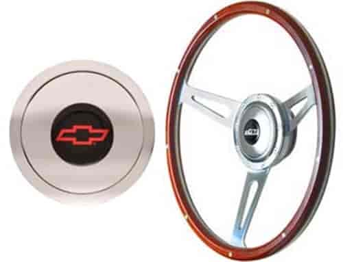 GT Cobra Style Wood Steering Wheel (Red/Black Bow Tie) 15"